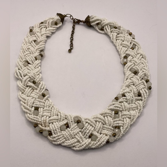 3 for $30 Vintage 90s Braided White Seed Bead Choker Necklace Multi Strand - Picture 4 of 10